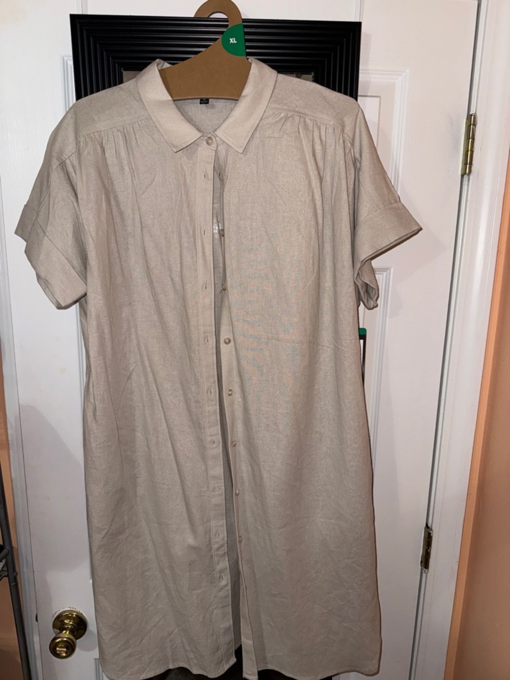 Well Worn Beige Button-Front Midi Dress